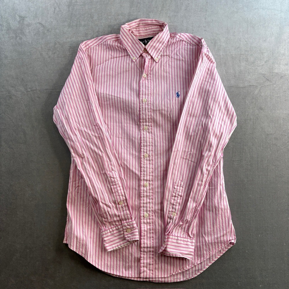 Ralph Lauren Custom Fit Button Up Shirt Oxford Pink White Stripe Men's Small